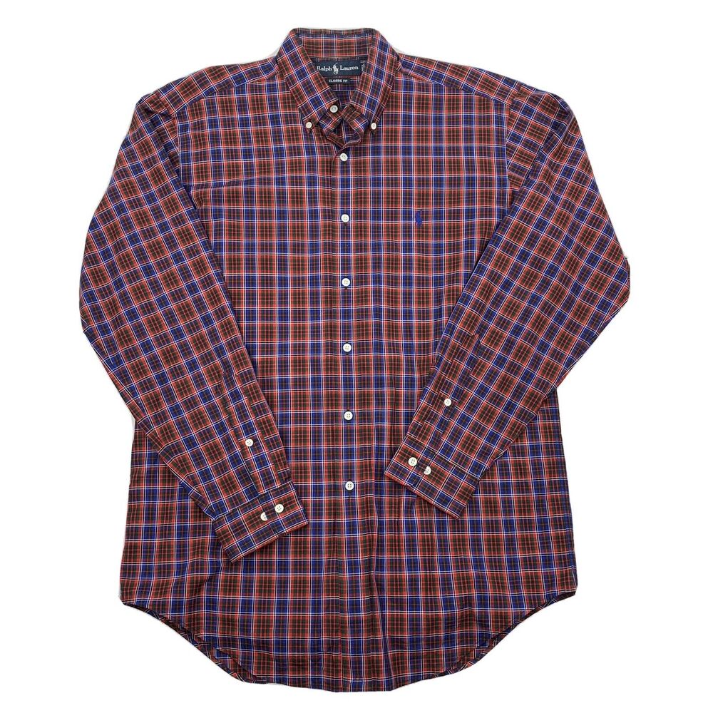 Ralph Lauren Mens Classic Fit Long Sleeve Plaid Button Down Shirt Sz 15½ Medium